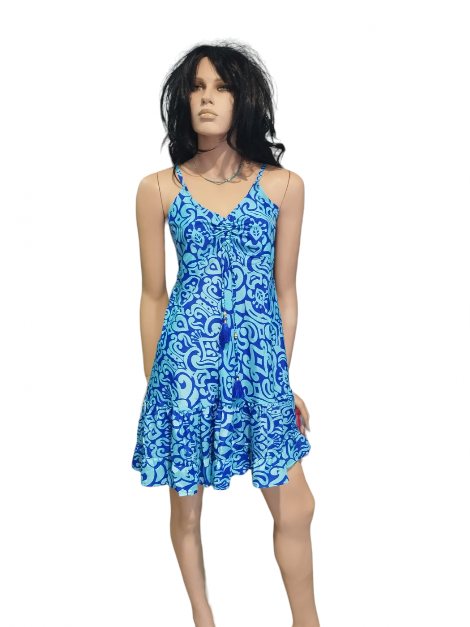 Φορέματα - Φόρεμα mini με τιράντα και σούρα στο ντεκολτέ σε σιέλ χρώμα
